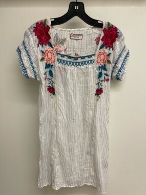 Johnny Was Nila Easy Breezy tunic in Stripe Floral Embroidered Mini Dress